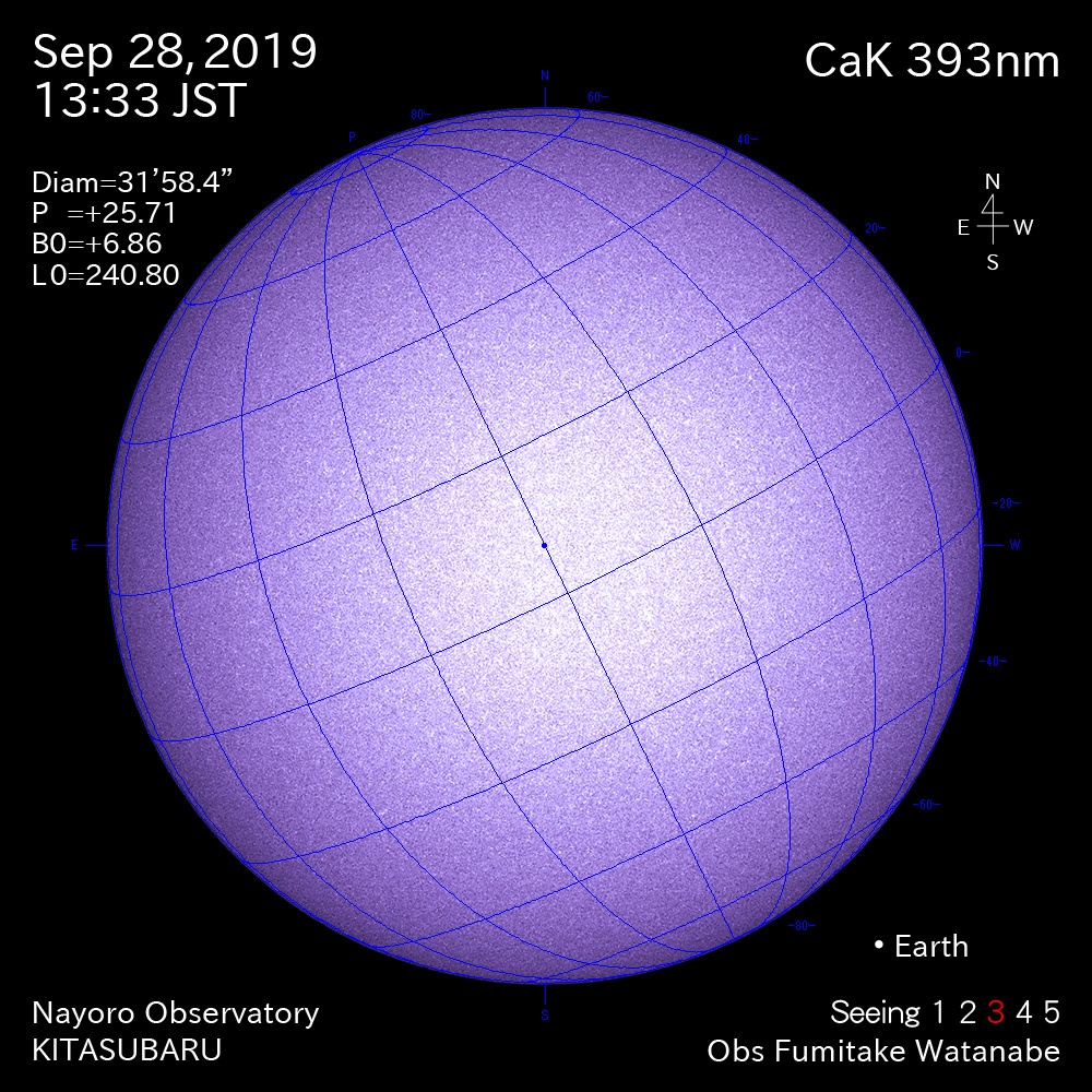 2019年9月28日CaK波長の太陽