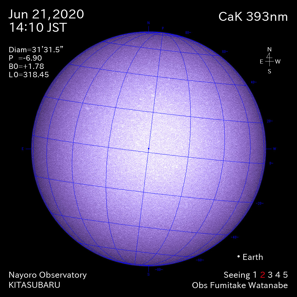2020年6月21日CaK波長の太陽