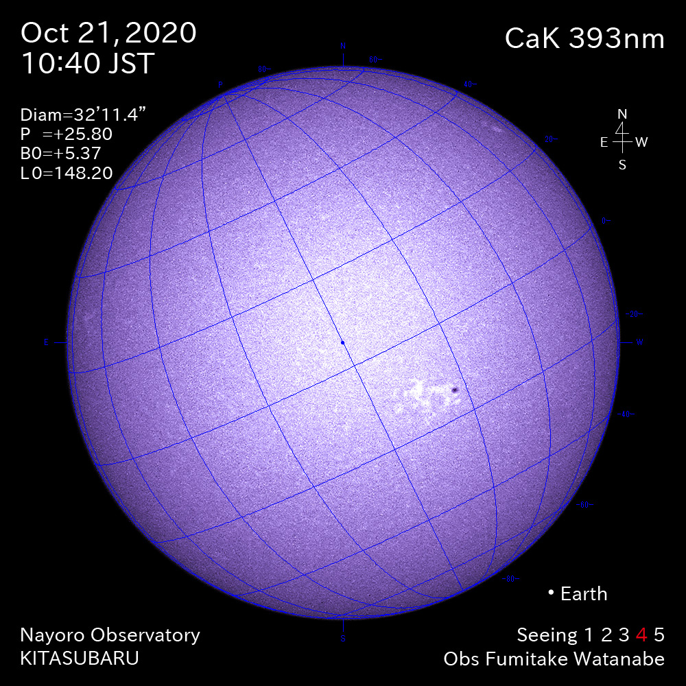 2020年10月21日CaK波長の太陽