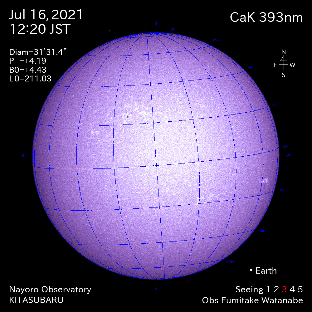 2021年7月16日CaK波長の太陽