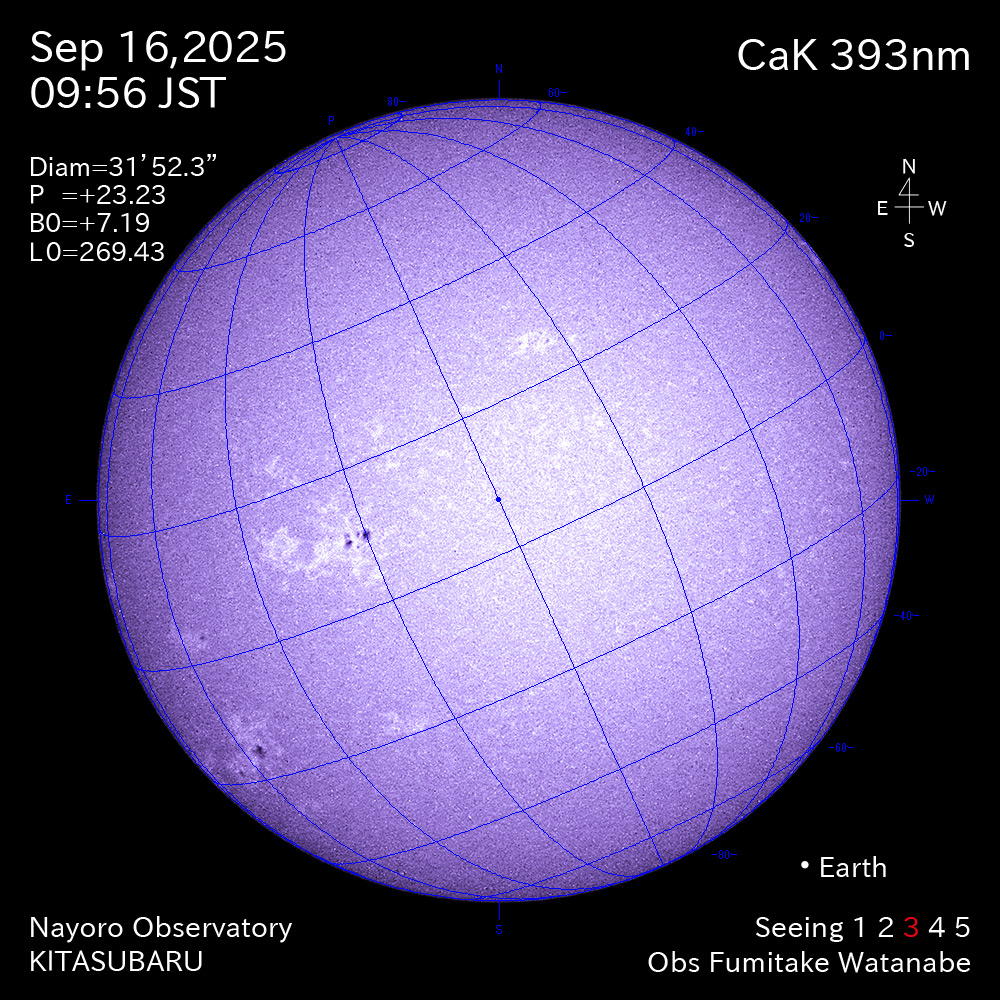 2025年9月16日 CaK波長の太陽