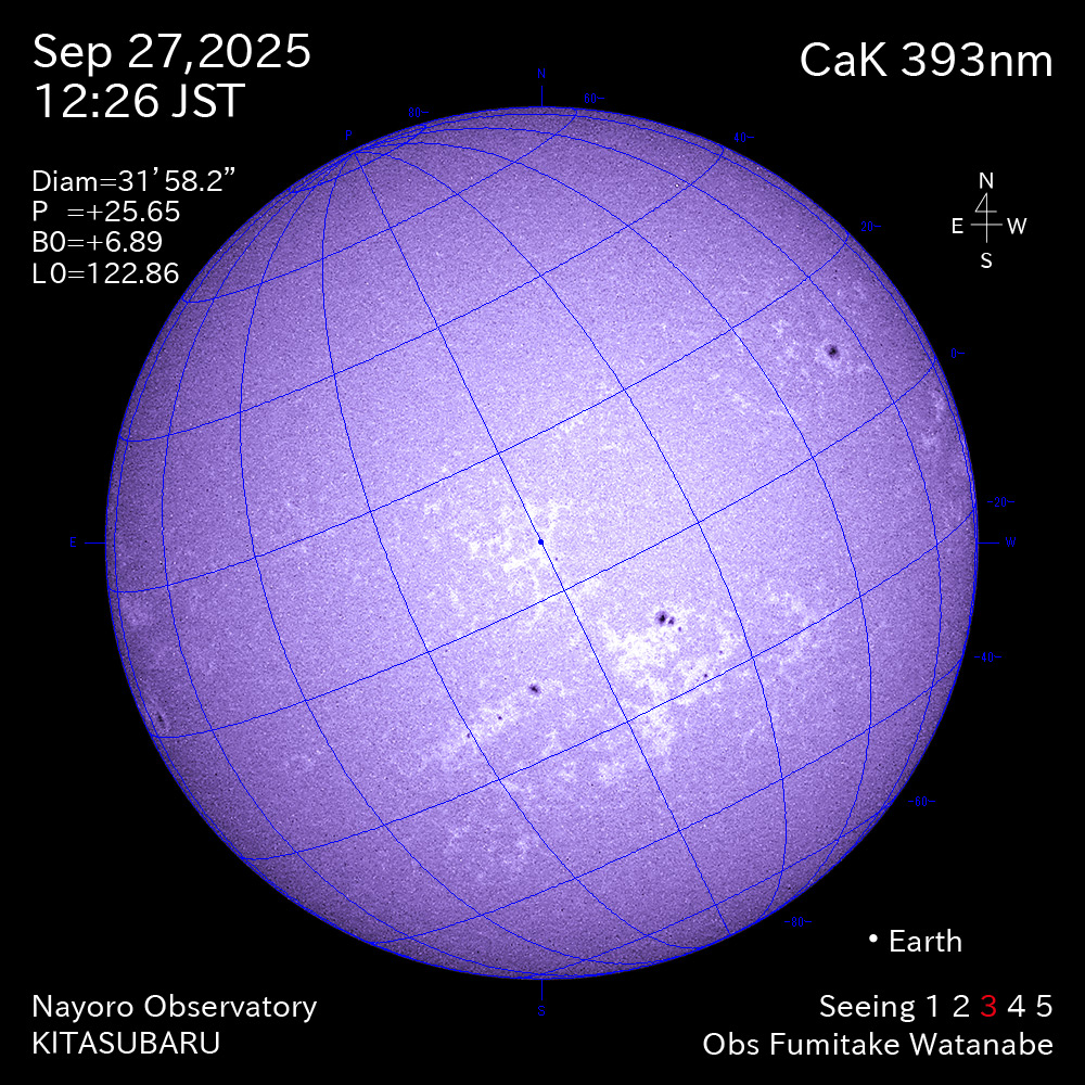 2025年9月27日 CaK波長の太陽