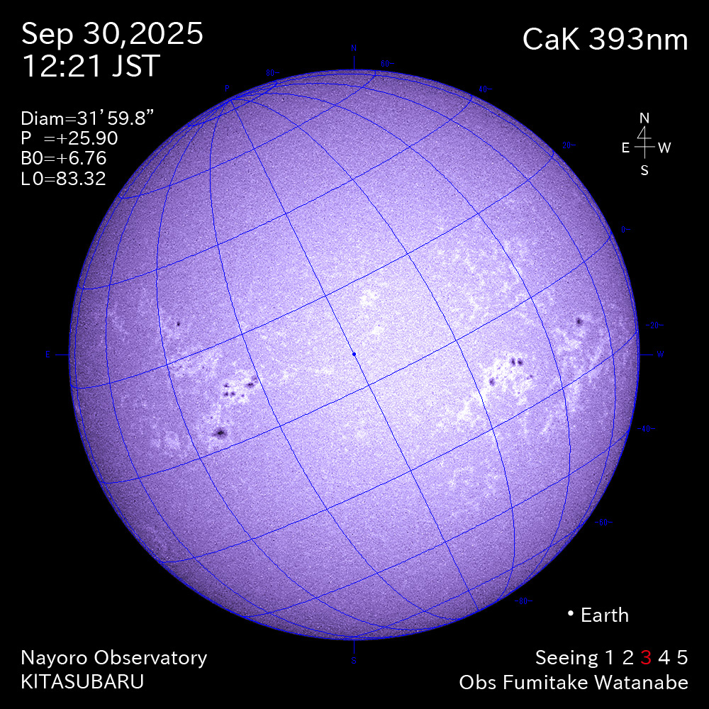 2025年9月30日 CaK波長の太陽