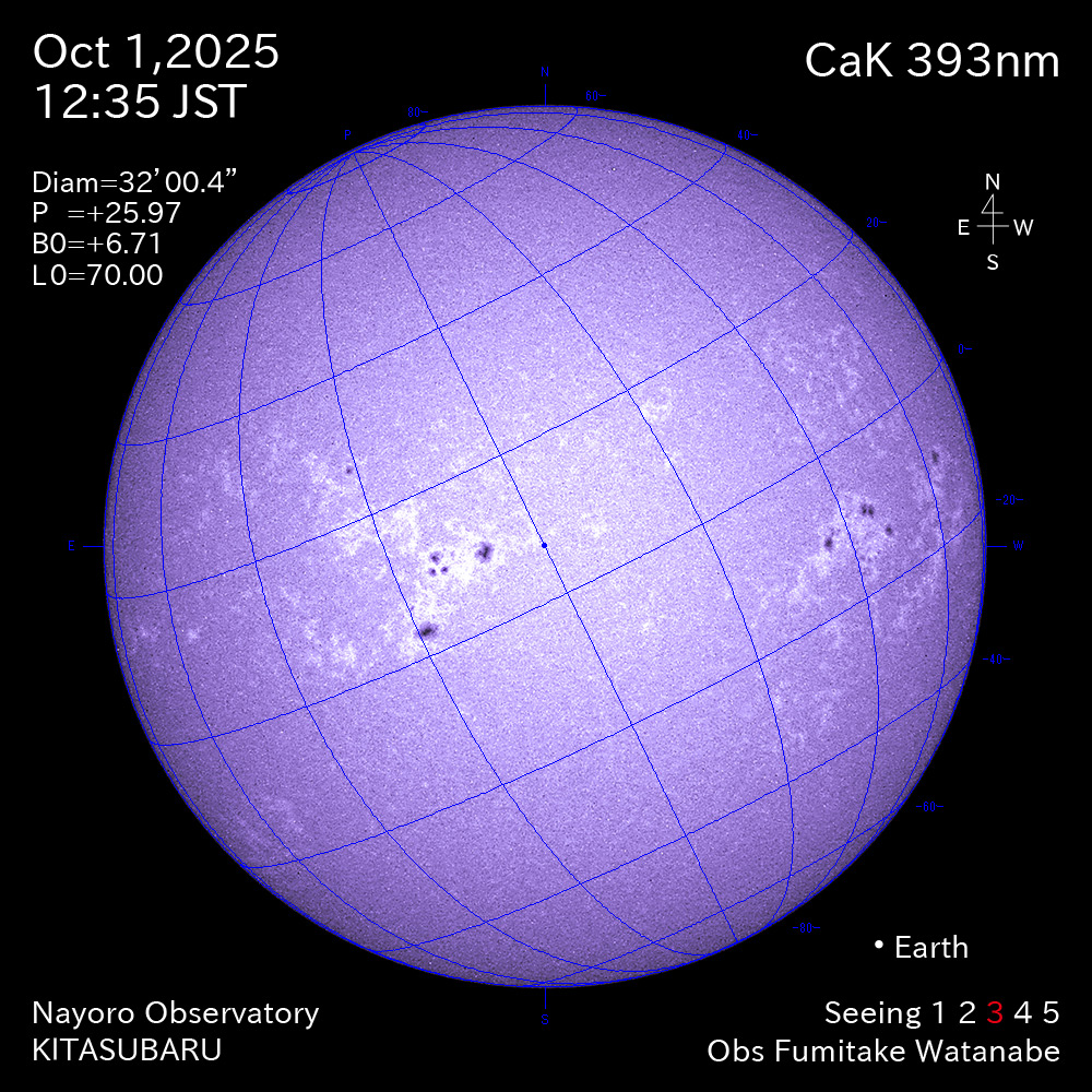 2025年10月1日 CaK波長の太陽
