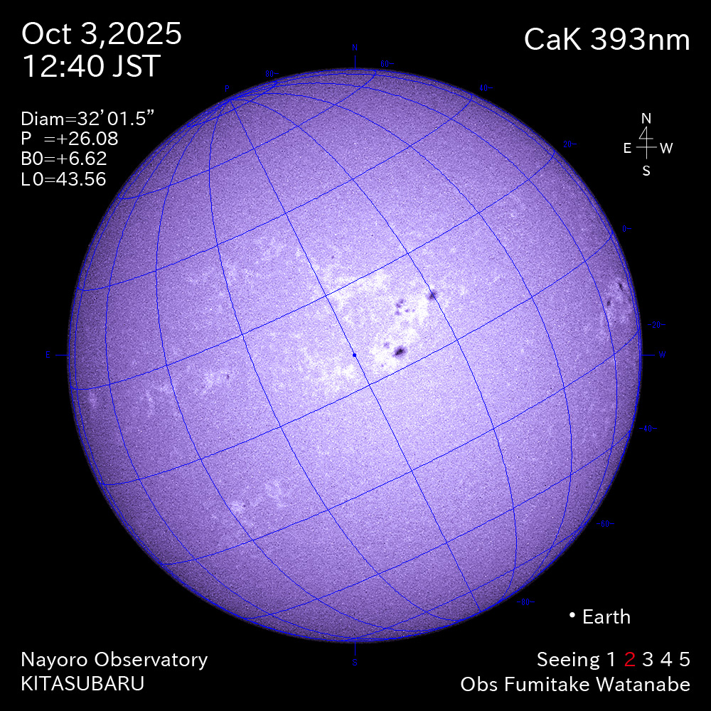 2025年10月3日 CaK波長の太陽